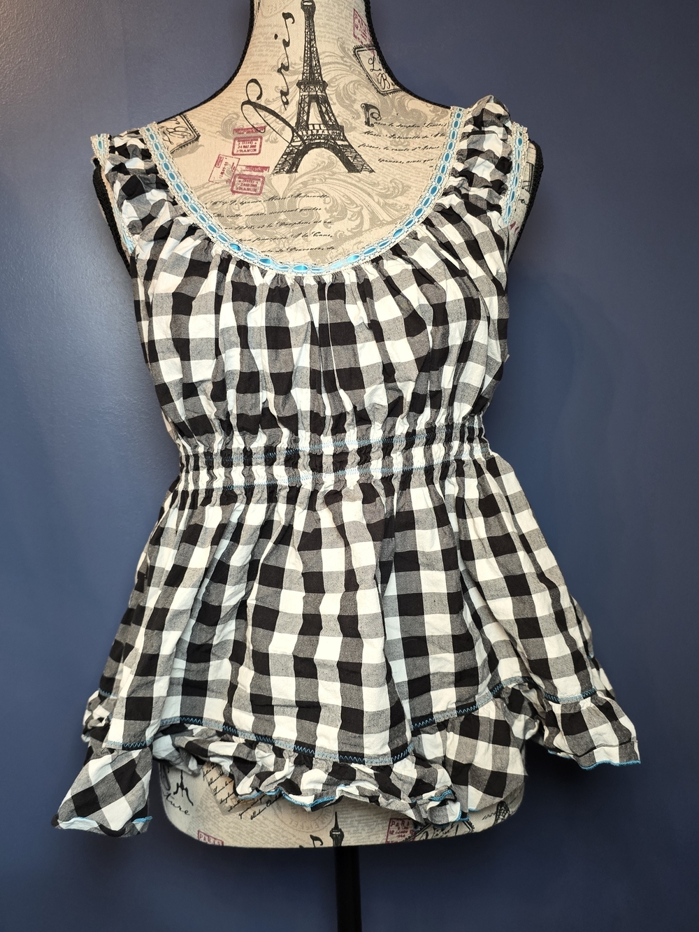 Victoria's Secret Sexy Little Things Gingham Babydoll Top Black White M L Y2K